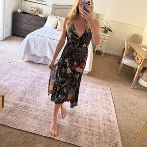 Farm Rio black multi color pattern dress